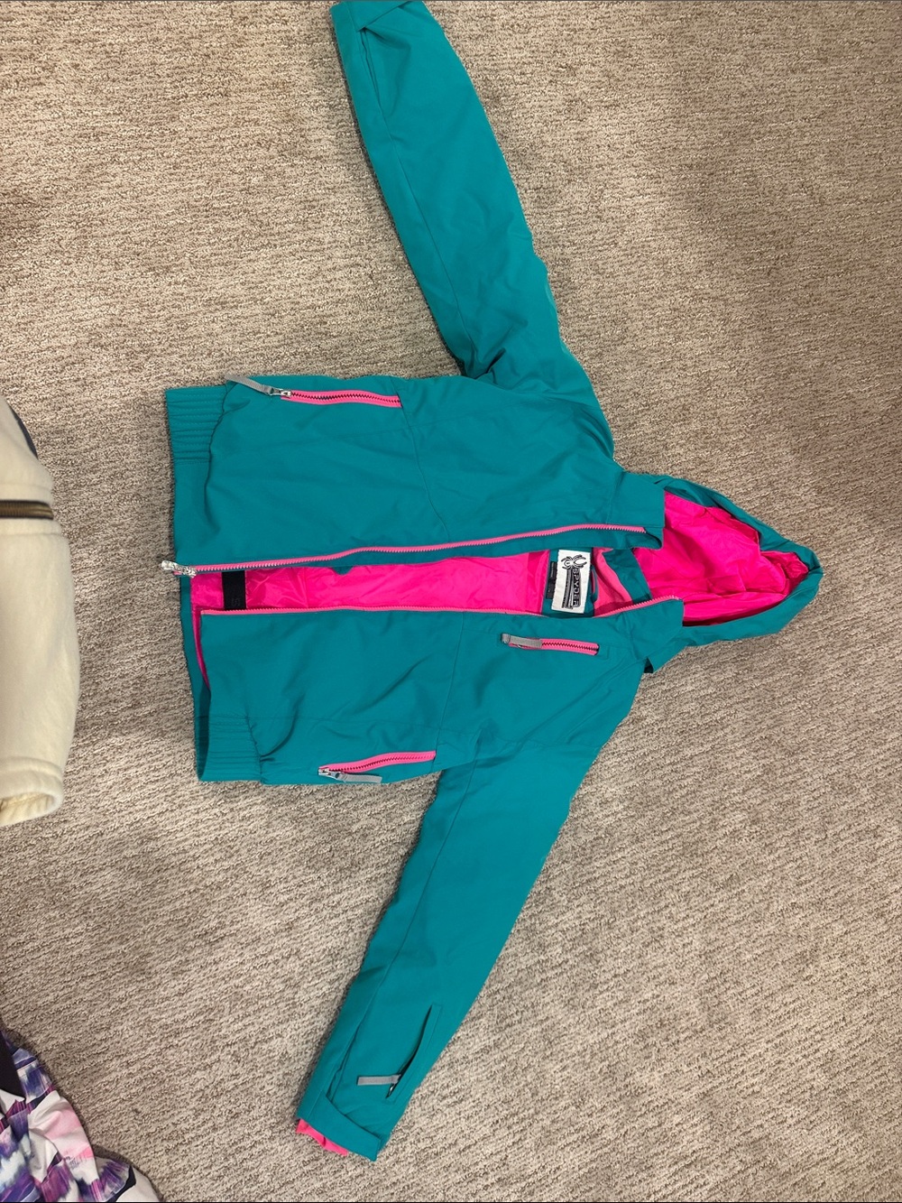 Girls Teal Ski Jacket with Hot Pink Lining